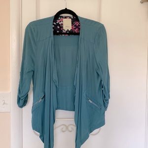 Anthropologie Teal Open Cardigan